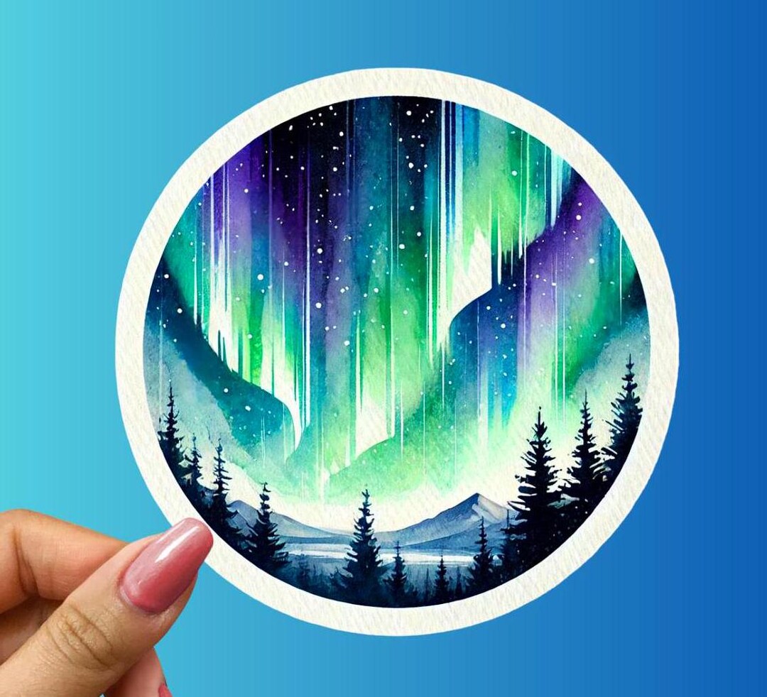 Stunning Northern Lights Sticker, Aurora Borealis Forest Decal ...