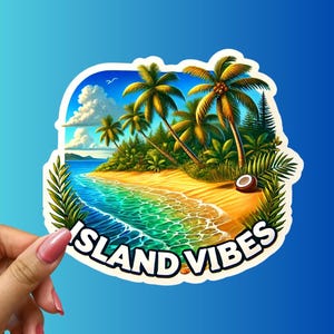 Island Vibes Sticker: Tropical Beach Palm Tree Vinyl Decal