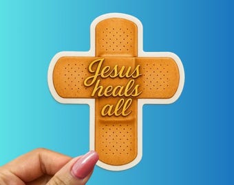 Jesus Heals All Sticker: Christian Faith Cross Decal