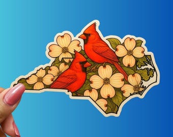 NC State Bird and Flower Sticker: Cardinal & Dogwood Vinyl Decal