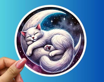 Dreamy Moon Cat Sticker: Whimsical Celestial Decor