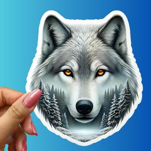 Winter Wolf Forest Sticker, Majestic Wildlife Vinyl Decal, Mystical Nature Art, Arctic Animal Design, Unique Gift for Nature Lovers