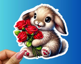 Bunny with Roses Sticker - Water-Resistant Laptop Decal