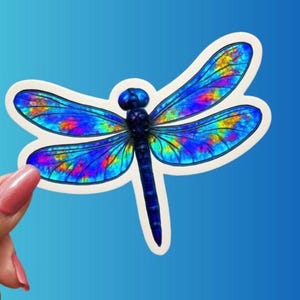 Holographic Dragonfly Sticker – Vibrant Rainbow Insect Decal for Water Bottles, Journals, Laptops, Nature Lover Gift, Boho Bug Art