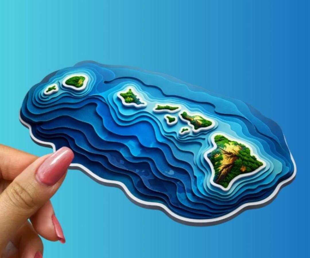 Hawaii Topographic Map Sticker, Hawaiian Islands Contour Lines Decal - Etsy