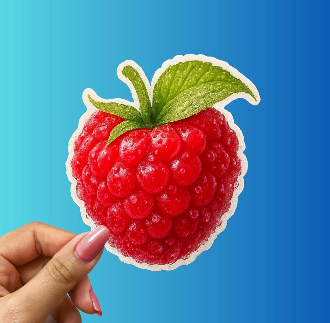 Realistic Raspberry Sticker: Fresh Fruit With Water Droplets - Etsy
