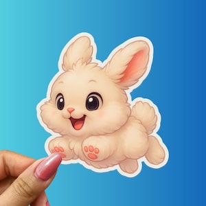 Free Shipping! Cute Fluffy Bunny Sticker – Cotton Bunny Running Full Speed – Adorable Cartoon Rabbit Sticker for Laptop or Water Bottle