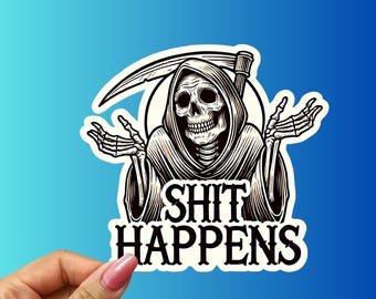 Funny Grim Reaper Sticker: Gothic Skeleton Art, Laptop Decal
