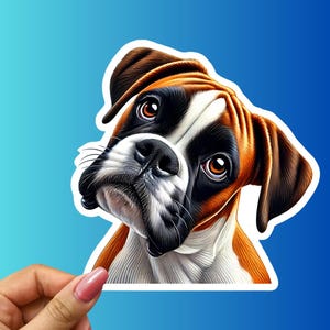 Adorable Boxer Dog Tilting Its Head Sticker - Cute Illustration Decal - Perfect for Laptops, Water Bottles, Journals, Gifts, and Dog Lovers!