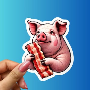 Free Shipping! Funny Pig with Bacon Sticker - Cute Farm Animal Vinyl Decal for Laptops Water Bottles Food Lovers and Animal Enthusiasts