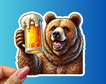 Beer-Loving Bear Sticker: Funny Vinyl Decal for Laptops & Water Bottles