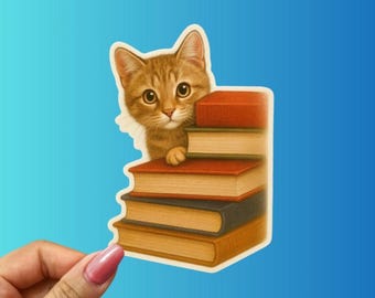 Book Cat Sticker: Cozy Reader Gift - Water-Resistant Vinyl
