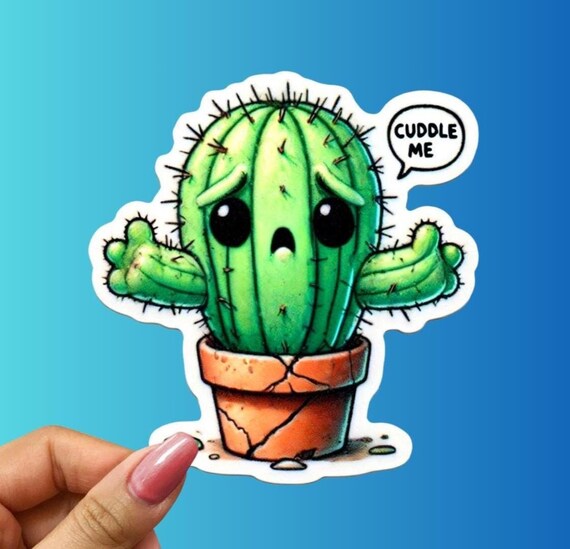 Sad Cacti Sticker: "cuddle Me" Kawaii Plant Decal, Water-resistant Vinyl  Laptop Sticker - Etsy