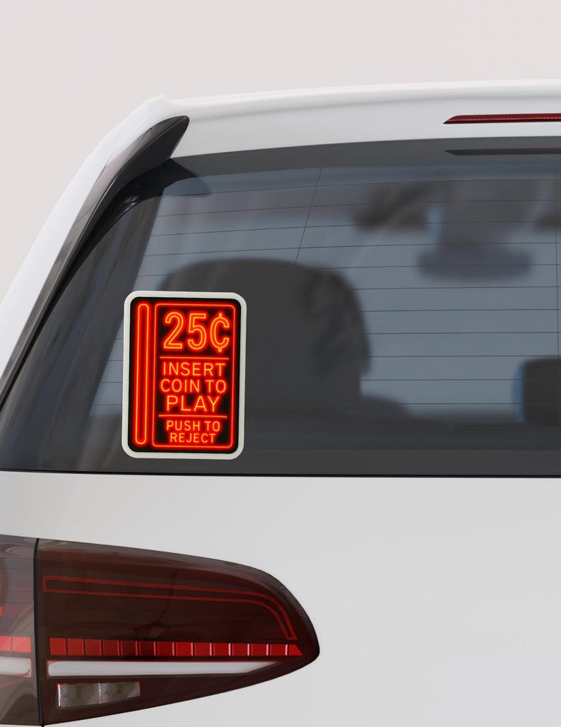 Retro Arcade Sticker Insert Coin to Play Neon Vinyl Decal Vintage Gamer ...