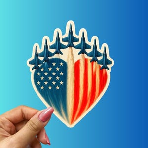 Patriotic Jet Flyover Heart Sticker: USA Pride Vinyl Decal