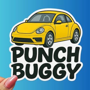 Punch Buggy Sticker: Yellow VW Beetle, Retro Road Trip Game