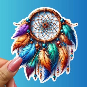Colorful Dreamcatcher Sticker | Boho Feather Decal | Vibrant Spiritual Decor | Bohemian Good Vibes Art | Laptop Water Bottle Gift Idea
