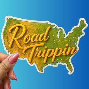 Road Trippin’ USA Sticker: Continental U.S. Topography Map Vinyl Decal