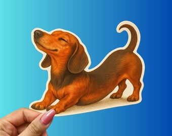 Stretching Dachshund Sticker – Glossy Wiener Dog Decal, Pet Lover Gift