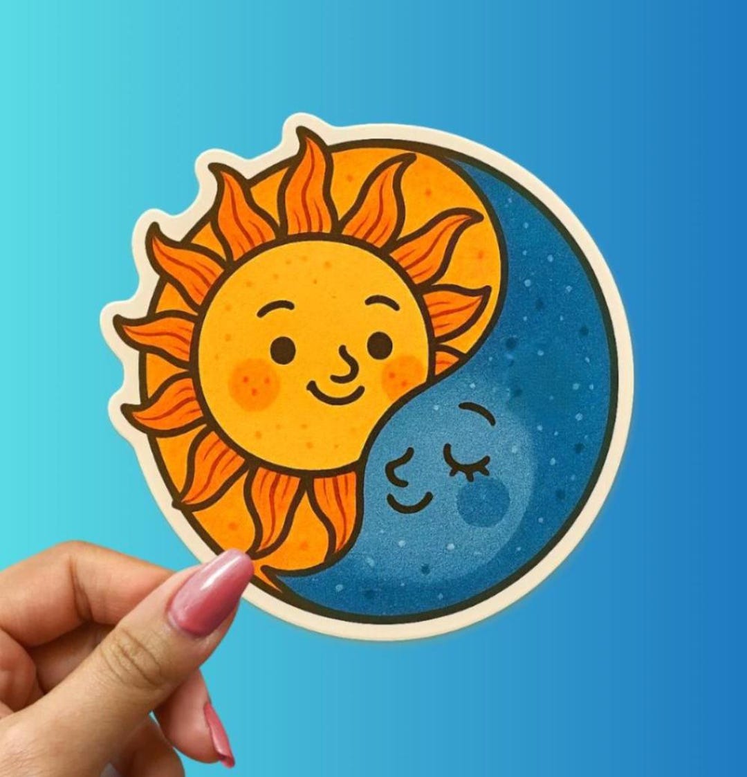 Sun & Moon Yin Yang Sticker – Day and Night Celestial Decal - Etsy