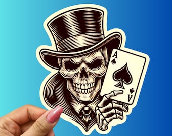 Ace of Spades Skull Sticker: Gothic Poker Art Decal