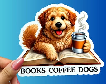 Books Coffee Dogs Sticker: Water-Resistant Vinyl Decal