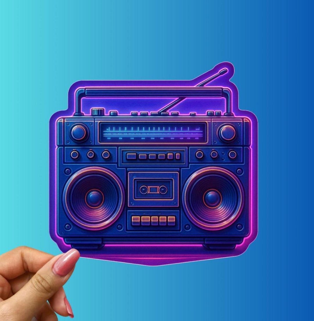 Neon Retro Boombox Sticker: 80s Cassette Player Decal - Etsy