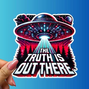 UFO Alien Abduction Sticker: Retro Sci-Fi Art Decal