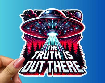UFO Alien Abduction Sticker: Retro Sci-Fi Art Decal