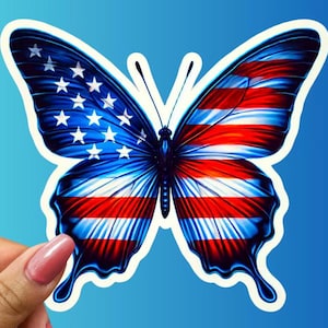Patriotic Butterfly Sticker American Flag Vinyl Decal USA Pride Aesthetic Nature Gift for Laptop Water Bottle Car Fourth of July