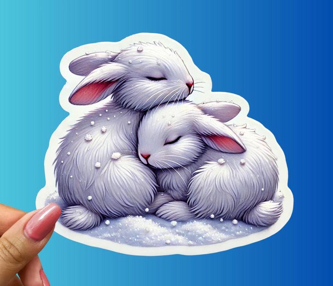 Winter Bunnies Sticker, Cute Fluffy Snow Rabbits Vinyl Decal - Etsy