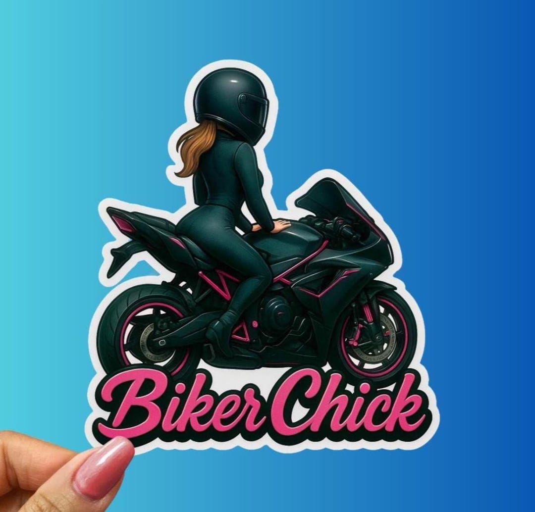 Female Motorcycle Sticker Biker Chick Sticker - Bold Motorcycle Girl Art - Pink and Black Sport ...