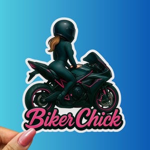 Biker Chick Sticker - Bold Motorcycle Girl Art - Pink and Black Sport Bike Design - Empowering Biker Woman - Stylish Riding Decal