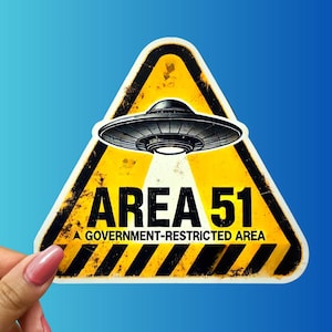 Area 51 UFO Warning Sticker: Glossy Vinyl Alien Decal