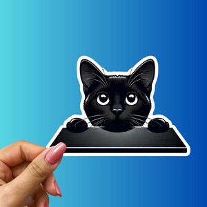 Adorable Curious Black Cat Sticker - Cute Kitty Vinyl Decal for Laptops, Water Bottles And Journals - Perfect Gift for Cat And Pet Lovers!