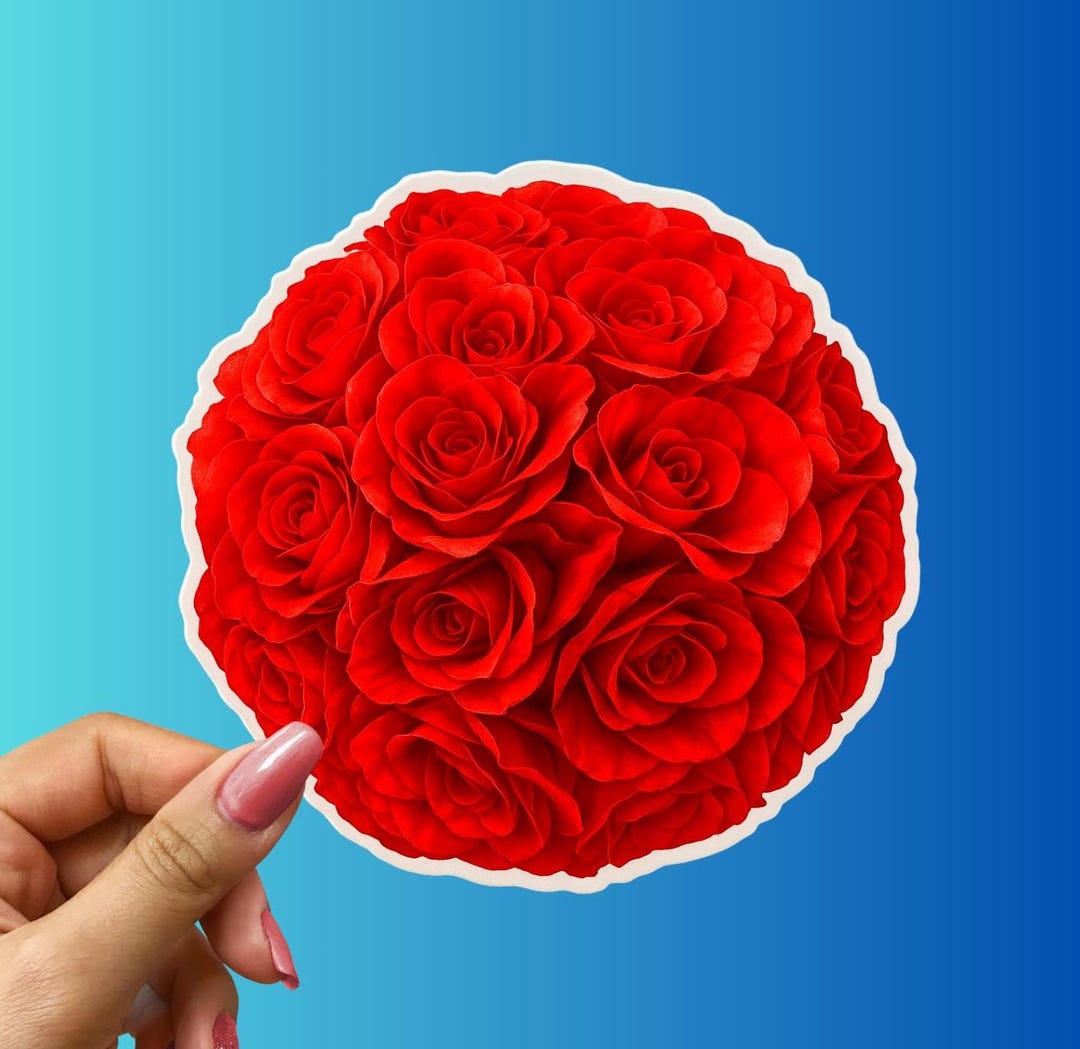 Red Roses Bouquet Sticker, Romantic Floral Art, Water-resistant Vinyl ...
