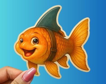 Funny Goldfish Shark Fin Sticker: Water-Resistant Vinyl Decal