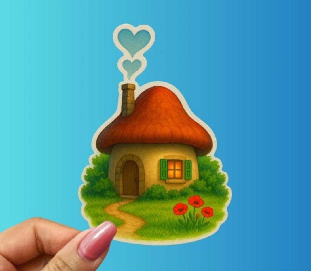 Mushroom House Sticker, Cozy Fairy Cottage Vinyl Decal - Etsy