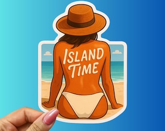 Island Time Sunbathing Sticker: Tropical Beach Vibes Decal