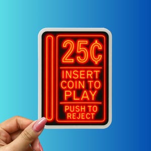 Retro Arcade Sticker: Insert Coin Neon Vinyl Decal