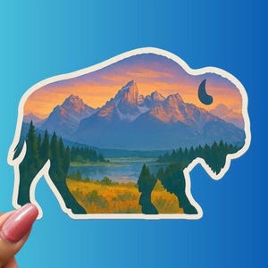 Buffalo Mountain Lake Sticker: Wyoming Wildlife Vinyl Decal