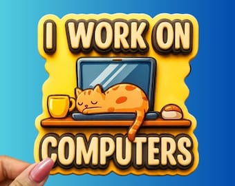 Funny Cat Laptop Sticker: Work From Home Humor, Glossy Vinyl Decal
