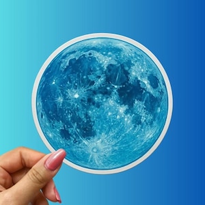 Free Shipping! Blue Moon Sticker – Realistic Full Moon with Beautiful Blue Tint – Celestial Space Astronomy Inspired Die Cut Lunar Decal