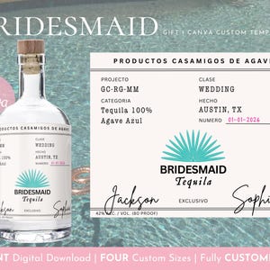Bridesmaid Gift, Bridesmaid Tequila, Bridesmaid Proposal, Maid of Honour Proposal, Personalized Label, Bridal Party Proposal, Bridal Label