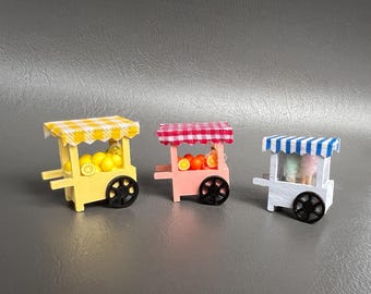 Mini Food Cart Fridge Magnets | Dollhouse Miniature Market Stalls (Set of 3) 1/64