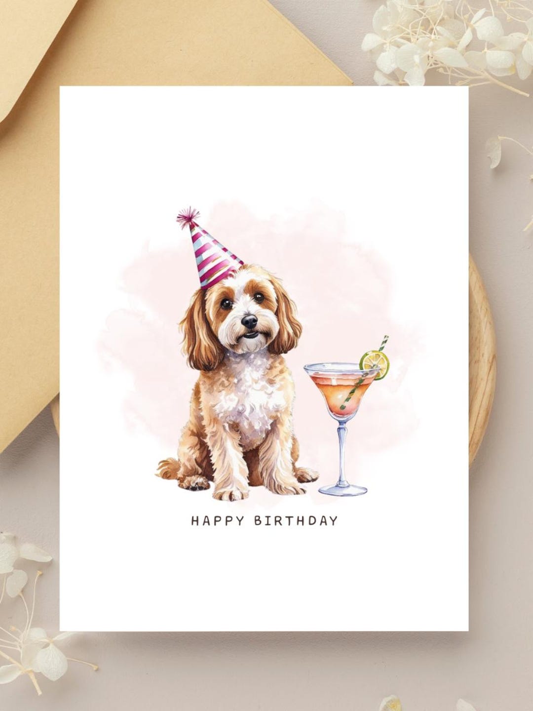 Cavapoo Cockapoo Doodle Happy Birthday Card Print - Etsy