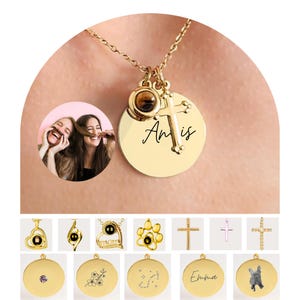 Message Necklace (On Disc) And Custom Photo Projection Necklace With Picture Inside Necklace And Faith Cross Necklace