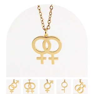 Lesbian Necklace, 14K Gold Lesbian Pride Necklace, Silver Lesbian, Gifts For Her, Double Venus Heart Necklace, Lgbtq Necklace, Gay Necklace