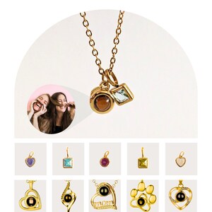 Birthstone And Custom Photo Projection Necklace With Picture Inside