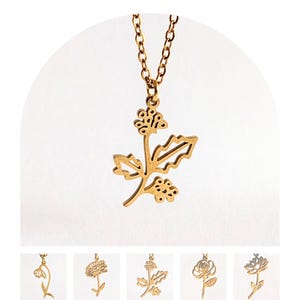 Birthflower Necklace Holly Necklace December Necklace, Holly Flower Oval Pendant Necklace, December Birth Flower, Inspired Flower Necklace